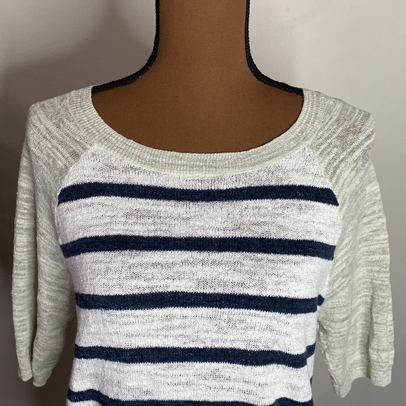 J Crew factory linen blend striped elbow length light sweater size S - Picture 5 of 12